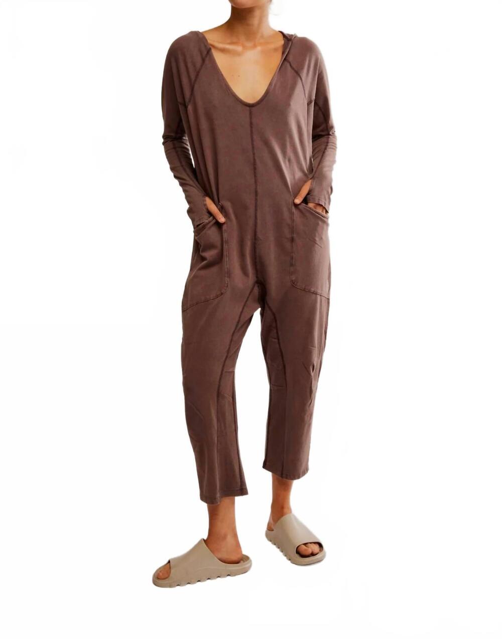 NEW FREE PEOPLE women's hot shot long sleeve romper in brown